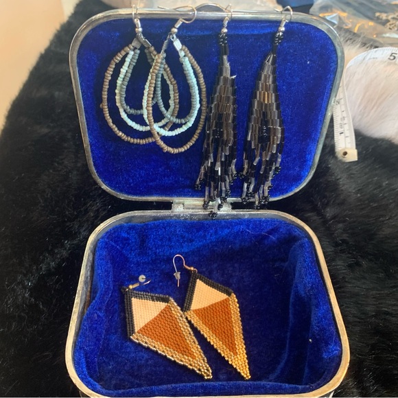 Vintage seed bead earrings, bohemian boho 3 set - Picture 2 of 7